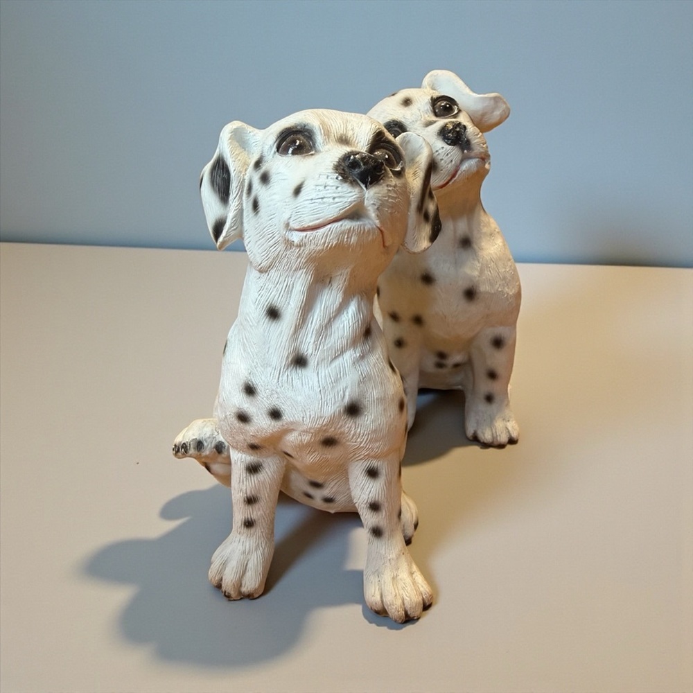 Set of 2 DalmaSet of 2 Dalmatian Puppy Figurines White & Black Spotted Dog Decor - Picture 3 of 4